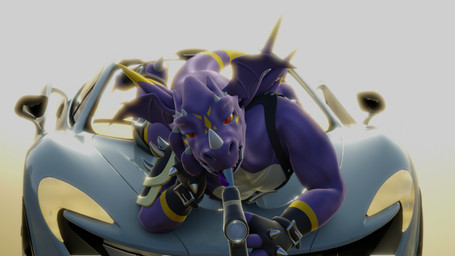 anthro armor belt big_tail car claws fangs first_person_view fuel fuel_dispenser fuel_pump gesture half-closed_eyes head_on_hand head_wings horn licking licking_object looking_at_viewer lying male muscular narrowed_eyes on_car on_front paws perspective plate pose seductive smile smiling_at_viewer smirk smirking_at_viewer solo sucking suggestive suggestive_gesture tail teeth tongue tongue_out tongue_wrap tusks unusual_wing_placement vehicle wings conditional_dnp samagthrav2 f3lixc4tus_(modeler) bandai_namco digimon dragoneer_(character) murasadramon absurd_res hi_res pinup