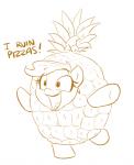 clothing costume eyelashes female food food_costume fruit fruit_costume hair humor open_mouth pineapple pineapple_costume pizza plant simple_background smile solo standing text the_truth tongue white_background shoutingisfun friendship_is_magic hasbro my_little_pony pineapple_on_pizza_debate_(meme) earth_pony equid equine horse mammal pony 2017 english_text meme monochrome yellow_and_white