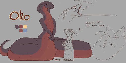 2_penises animal_genitalia animal_penis anthro anus apode duo fangs female genitals hemipenes legless male male/female multi_genitalia multi_penis penis serpentine size_difference teeth tongue tongue_out karasu(karasuafterdark) oko(karasu) draconcopode human humanoid mammal naga hi_res model_sheet