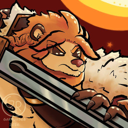 anthro fur hair male melee_weapon muscular muscular_anthro muscular_male orange_hair solo sword warrior weapon yellow_body yellow_fur garrus368 afk_arena afk_journey lilith_games brutus_(afk_arena) felid feline lion mammal pantherine 1:1