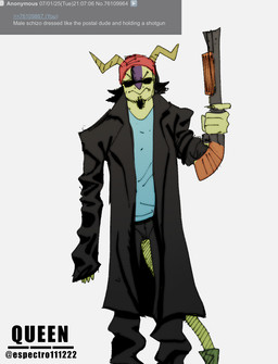 anthro black_clothing black_coat black_hair black_topwear clothing coat cosplay crossgender crossover_cosplay eyewear facial_hair fingers front_view ftm_crossgender green_body green_scales gun hair hat headgear headwear holding_gun holding_object holding_ranged_weapon holding_shotgun holding_weapon long_tail male ranged_weapon scales shotgun simple_background solo soul_patch sunglasses tail text topwear weapon espectro111222 4chan cavemanon_studios postal_(series) snoot_game postal_dude schizo_chan_(snoot_game) compsognathid compsognathus dinosaur prehistoric_species reptile scalie theropod 2025 artist_name crossover digital_drawing_(artwork) digital_media_(artwork) english_text hi_res watermark