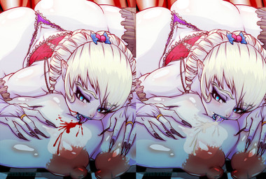 big_breasts big_butt blonde_hair blood blue_eyes bodily_fluids breasts butt clothing cum cum_in_mouth cum_inside fangs female genital_fluids hair huge_breasts not_furry solo teeth thong underwear winterweather vampire