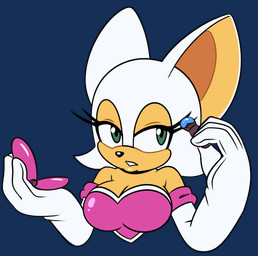 anthro big_breasts black_nose breasts brush cleavage clothed clothing eyelashes female green_eyes hair half-closed_eyes holding_brush holding_mirror holding_object looking_at_viewer makeup_brush mirror narrowed_eyes solo white_hair hyoumaru sega sonic_the_hedgehog_(series) rouge_the_bat bat mammal alpha_channel hi_res