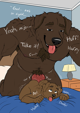 adult_on_young age_difference anal animal_genitalia animal_penis anthro armpit_hair ass_up bed body_hair butt canine_genitalia canine_penis daddy_kink erection from_behind_position furniture genitals looking_pleasured male male/male nipples nude open_mouth penetration penis sex shaking smile tail text tongue tongue_out young young_anthro young_male huskizo burry_rivas milo_rivas canid canine canis domestic_dog mammal 2025 absurd_res english_text hi_res father_(lore) father_and_child_(lore) father_and_son_(lore) incest_(lore) parent_(lore) parent_and_child_(lore) parent_and_son_(lore) son_(lore)