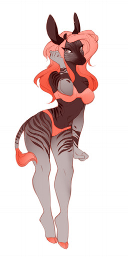 2_toes 5_fingers anthro biped bra breasts brown_body brown_eyes brown_fur brown_stripes brown_tail clothed clothing eyebrows eyelashes feet female fingers fur hair horn lingerie long_hair long_legs looking_at_viewer markings multicolored_body multicolored_fur multicolored_tail navel ossicone panties pink_hair simple_background small_waist solo striped_body striped_fur striped_markings striped_tail stripes tail tail_markings thick_thighs toeless_(marking) toes underwear white_background white_body white_fur white_tail wide_hips vexstacy luntari giraffid mammal okapi hi_res