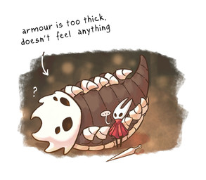 4_eyes ambiguous_gender anthro biped black_body blush blush_lines cloak clothing duo ellipsis empty_eyes feral grey_body hornet's_needle lying multi_eye on_side question_mark red_cloak red_clothing size_difference speech_bubble text white_body beartitled hollow_knight:_silksong hollow_knight_(franchise) team_cherry bell_beast hornet_(hollow_knight) arthropod bell_beast_(species) insect 2025 digital_drawing_(artwork) digital_media_(artwork) english_text hi_res female_(lore)