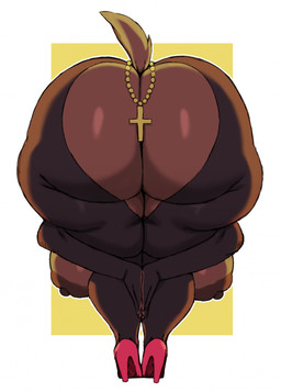 anthro bent_over big_breasts big_butt black_outline breasts butt clothing cross female female_anthro footwear fur glistening glistening_body glistening_butt high_heels huge_breasts huge_butt mature_female nipples outline rear_view shoes simple_background solo standing tail thick_thighs sssonic2 praise_da_booty_(meme) laverne_(sssonic2) canid canine canis dobermann domestic_dog mammal pinscher 2023 digital_media_(artwork) hi_res