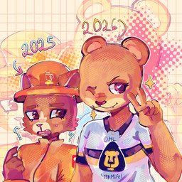 anthro armor brown_eyes clothing duo eyebrows eyelashes female firefighter firefighter_helmet gesture hand_gesture headgear helmet mascot one_eye_closed question_mark shirt smile topwear v_sign wink pawkettes club_universidad_nacional dhl liga_mx nike evita_fuegos goya_(pumas_unam) cougar felid feline lion mammal pantherine 1:1 2026 hi_res