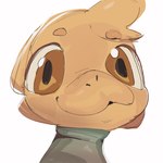 :3 anthro big_eyes close-up clothing looking_at_viewer male shirt simple_background solo topwear white_background yellow_body yellow_eyes yellow_head young lumozze flare_(lumozze) gecko lizard reptile scalie 1:1 2023 digital_media_(artwork) hi_res