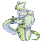 anthro breasts female green_body non-mammal_breasts silly_face simple_background solo under_boob white_background maxmushroom lizard reptile scalie 2021 absurd_res digital_media_(artwork) hi_res shaded signature