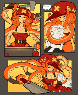 6_arms apron ara_ara belt big_breasts black_sclera blacksmith bodily_fluids breasts button_(fastener) chisel clamp clothed clothing coiling dagger duo eyes_closed female feral freckles fur hammer hat headgear headwear holding_character holding_object male melee_weapon multi_arm multi_limb nails noseless object_in_mouth one_eye_closed orange_body orange_skin orange_tentacles pawpads petting pouch_(clothing) pseudo_hair sitting smile sweat tentacle_hair tentacles tools weapon whiskers white_body white_fur wide_hips yellow_eyes ceehaz hama_(ceehaz) michael_(ceehaz) animal_humanoid aquatic aquatic_humanoid cephalopod cephalopod_humanoid felid feline felis humanoid mammal mollusk mollusk_humanoid octopus_humanoid 2020 absurd_res hi_res