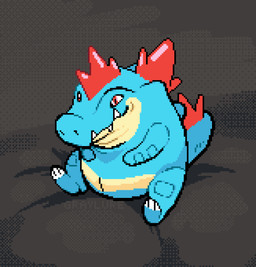 anthro belly blue_body chibi furniture red_eyes ridges round_body sharp_teeth sitting sofa solo teeth graylure nintendo pokemon sitting_baby_alligator_meme alligator alligatorid crocodilian feraligatr generation_2_pokemon pokemon_(species) reptile scalie digital_media_(artwork) hi_res meme pixel_(artwork)