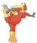 2020 3_toes 4_fingers anthro avian beak biped bird blaziken blue_eyes breasts butt claws danonymous digital_media_(artwork) feathers feet female fingers generation_3_pokemon looking_back nintendo nipples non-mammal_breasts nude pokemon pokemon_(species) pose rear_view red_body red_feathers scuted_arms scutes simple_background smile solo standing stretching tail tail_feathers talon_hands talons toes white_background yellow_body yellow_feathers yellow_sclera