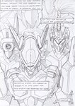 black_and_white comic dialogue english_text kitfox-crimson knight_armor lens looking_at_viewer machine mecha metal_wings monochrome sketch speech_bubble stolen_generation technology text threatening wings zero_pictured