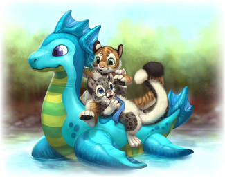 ambiguous_gender animal_pool_toy anthro big_head blue_eyes brown_body brown_fur chibi daww duo eyewear fur glasses green_eyes grey_body grey_fur inflatable inflatable_ride inflatable_support lying lying_on_pool_toy nude on_back on_pool_toy outside pool_toy straddling tail_on_tail water young young_anthro silverfox5213 puffypaws felid inanimate_object leopard mammal pantherine snow_leopard tiger 2014 digital_media_(artwork) digital_painting_(artwork) painting_(artwork)