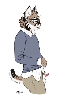 animal_genitalia animal_penis anthro balls blep bobtail clothed clothing clothing_lift ear_tuft erection eyewear feline_genitalia feline_penis genitals glasses male penile_spines penis sheath shirt shirt_lift small_penis solo tongue tongue_out topwear tuft unzipped unzipped_pants whiskers zipper moodyferret jasper_kinney bobcat felid feline lynx mammal 2026 hi_res