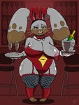 anthro big_breasts bow_(feature) bow_in_front bow_tie breasts buckteeth bunny_costume camel_toe clothing container costume cup drinking_glass female fishnet_clothing glass glass_container glass_cup gloves handwear holding_object nipple_slip nipples serving serving_alcohol serving_beverage slightly_chubby slightly_chubby_female solo teeth waiter wardrobe_malfunction wide_hips wine_bottle wine_glass nineka nintendo pokemon diggersby generation_6_pokemon lagomorph leporid mammal pokemon_(species) 2021 3:4 hi_res