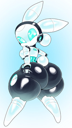 anthro big_butt black_body blue_eyes breasts butt clothing crop_top female glistening glistening_butt glistening_thighs hand_on_butt happy looking_at_viewer looking_back looking_back_at_viewer machine rear_view scut_tail shirt short_tail solo tail thick_thighs topwear white_body angstrom disney fireball_(disney) drossel_von_flugel_(fireball) humanoid lagomorph leporid mammal rabbit robot robot_anthro robot_humanoid hi_res