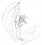 anthro armwear barefoot breasts butt camel_toe clothed clothing cosplay feet female flexible fur hair half-closed_eyes high_kick horn kick long_hair motion_trail narrowed_eyes navel one_leg_up raised_leg sharp_teeth skimpy solo splits spread_legs spreading standing taekwondo teeth vertical_splits kalnareff capcom street_fighter furball_(character) juri_han lagomorph leporid mammal rabbit 2014 monochrome sketch