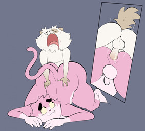5_fingers age_difference anal anal_penetration anthro anthro_on_anthro anthro_penetrated anthro_penetrating anthro_penetrating_anthro anus balls bareback big_butt bodily_fluids brown_body brown_fur butt doggystyle duo eyes_closed fingers from_behind_position fur genitals hair head_tuft looking_back male male/male male_penetrated male_penetrating male_penetrating_male multicolored_body multicolored_fur nude older_male open_mouth penetration penile penis pink_body pink_fur sex shortstack simple_background sweat tail tuft white_body white_fur conditional_dnp erobos ankama dofus dofus:_kerub's_bazaar kerub_crepin roz_(erobos) demigod domestic_cat ecaflip felid feline felis hybrid mammal 2021 digital_drawing_(artwork) digital_media_(artwork)