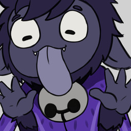 anthro bell bell_collar big_tongue black_body blep clothing collar fur hair licking_screen making_faces male simple_background smile solo tongue tongue_out krekel cult_of_the_lamb massive_monster_(studio) goat_(cult_of_the_lamb) bovid caprine goat mammal 1:1 absurd_res digital_media_(artwork) hi_res