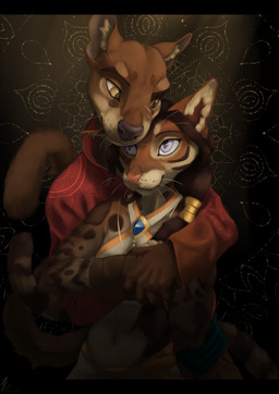 5_fingers anthro belly brown_body brown_fur clothed clothed_anthro clothed_female clothed_male clothing duo ear_tuft eye_contact facial_markings female fingers front_view fur glistening glistening_eyes hand_holding head_markings hug hugging_another jewelry light looking_at_another love male male/female markings navel necklace pattern_background pattern_clothing pink_nose pointy_ears purple_eyes raised_tail romantic romantic_couple scar simple_background size_difference smile smiling_at_another smiling_at_partner standing tail tail_markings tan_body tan_fur tuft whisker_spots whiskers yellow_eyes hyacinth1971 legends_of_savvarah legends_of_savvarah:_time_of_pariah hidu_sukhu_likhit viorra_sukhu_irn domestic_cat felid feline felis mammal mustelid musteline true_musteline weasel 2025 absurd_res colored digital_drawing_(artwork) digital_media_(artwork) half-length_portrait hi_res lighting portrait shaded signature