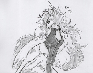 black_clothing black_eyes black_jacket black_topwear choker clothed clothed_female clothed_feral clothing cutie_mark eyelashes feathered_wings feathers female female_feral feral grey_choker grey_jewelry grey_mane grey_necklace grey_tail jacket jewelry long_mane long_tail mane mouth_closed multicolored_mane necklace pose quadruped simple_background solo tail text topwear two_tone_mane two_tone_tail white_background white_mane white_tail white_wings wings rayrage hasbro my_little_pony mythology fan_character rachel_rage equid equine mammal mythological_creature mythological_equine pegasus 2025 artist_name english_description english_text graphite_(artwork) greyscale monochrome traditional_media_(artwork)