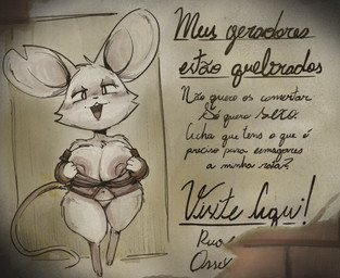 3_toes advertisement anthro barefoot big_breasts big_ears blush bottomless breasts buckteeth butt clothed clothing exposed_breasts feet female fur navel notched_ear presenting presenting_breasts solo tail teeth text toes topwear white_body white_fur wide_hips scrambledeve mina_the_hollower yacht_club_games mina_(mina_the_hollower) mammal mouse murid murine rodent hi_res portuguese_text