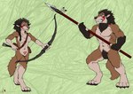 4_toes 5_fingers abs anthro arrow_(weapon) athletic athletic_anthro athletic_male black_hair black_nose blue_eyes bow_(weapon) braided_hair breasts brown_body brown_fur chest_tuft claws clenched_teeth digitigrade dual_persona duo facial_tattoo fangs featureless_breasts featureless_crotch feet female finger_claws fingers fur hair hindpaw holding_bow_(weapon) holding_melee_weapon holding_object holding_polearm holding_ranged_weapon holding_spear holding_weapon humanoid_hands male melee_weapon navel nude paws polearm pubes quiver_(object) ranged_weapon spear tattoo teeth toe_claws toes tuft weapon womb_tattoo baroque_(artist) blizzard_entertainment warcraft koraku_(baroque) canid mammal werecanid werecreature worgen 2022 signature