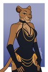 anthro armwear bottomwear breasts cleavage clothed clothing dress female fingers fur looking_at_viewer mature_anthro mature_female simple_background smile solo standing tail topwear deskmaniac disney hollow_hip_backless_chain_dress the_lion_king sarabi_(the_lion_king) felid lion mammal pantherine 2:3 digital_media_(artwork) hi_res