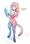 2018 anthro asuka_langley_soryu bodysuit breasts clothed clothing conditional_dnp cosplay digitigrade felid female flora_(twokinds) fur furgonomics gloves handwear hi_res high-angle_view keidran mammal monochrome neon_genesis_evangelion pantherine plugsuit simple_background sketch skinsuit skintight_suit solo striped_body striped_fur stripes tail tiger tight_clothing tom_fischbach twokinds white_background