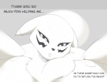 anthro bandai_namco bedroom_eyes big_breasts black_sclera breasts canid canine chest_tuft close-up digimon digimon_(species) drakemohkami english_text female fur half-closed_eyes hug huge_breasts inflation inviting looking_at_viewer mammal monochrome narrowed_eyes renamon seductive solo text tuft