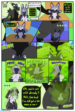 anthro balls border breasts butt dialogue duo fart fart_cloud fart_fetish fart_torture female genitals green_fart_cloud intersex nipples penis plushie text voodoo voodoo_doll vulva white_border sharkskunk skunky_the_hybrid aquatic fish hybrid lagomorph leporid mammal mephitid rabbit shark skunk absurd_res comic english_text hi_res
