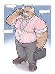 anthro belly big_belly bottomwear briefcase cellphone clothing electronics humanoid_hands kemono male moobs overweight overweight_male pants phone shirt smartphone solo topwear peekeroro bovid bovine cattle mammal 2022 3:4 absurd_res hi_res