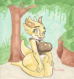 anthro clothing collared_shirt dress_shirt fantasy female horn looking_at_viewer shirt sitting sky slightly_chubby smile smiling_at_viewer solo topwear yellow_body brimmbyte tales_of_sezvilpan tiki_(joaoppereiraus) kobold scalie hi_res traditional_media_(artwork)