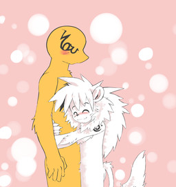 anthro blush duo eyes_closed faceless_character faceless_male hug male mane nude side_view smile young whiteleo anon leo_(whiteleo) felid lion mammal pantherine digital_media_(artwork)