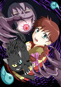angry black_hair bloodshot_eyes blue_eyes bodily_fluids braided_hair brown_hair crying eyeball female hair scared tears ghost_stories_(anime) amanojaku_(ghost_stories) kaya_(ghost_stories) satsuki_miyanoshita_(ghost_stories) yamime_(ghost_stories) demon domestic_cat felid feline felis ghost human mammal spirit hi_res