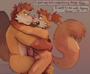 age_difference anthro anthro_on_anthro barazoku dialogue duo eye_contact fluffy fluffy_tail frottage genitals heart_symbol hug larger_anthro larger_male looking_at_another male male/male nose_to_nose older_anthro older_male on_lap open_mouth open_smile penile penis penises_touching sex simple_background sitting_on_lap size_difference smaller_anthro smaller_male smile speech_bubble tail text thick_penis thick_thighs younger_anthro younger_male bowserboy101 xxl_woofia choi_yuhee choi_yuhyun mammal mustelid musteline true_musteline weasel english_text brother_(lore) brothers_(lore) incest_(lore) sibling_(lore)