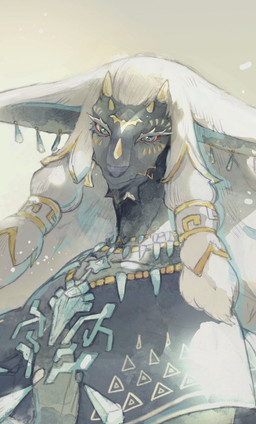 3_eyes anthro big_ears charged_armor_(totk) ear_piercing ear_ring fur fur_markings hair horn jewelry long_hair male markings multi_eye necklace piercing ring_piercing solo ren_c0 nintendo tears_of_the_kingdom the_legend_of_zelda rauru_(tears_of_the_kingdom) zonai