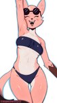 anthro bandeau_bikini bikini blue_bikini blue_clothing blue_swimwear blush breasts clothing eyelashes eyes_closed eyewear eyewear_on_head female fluffy fluffy_tail fur glistening glistening_body glistening_fur long_tail multicolored_body multicolored_fur open_mouth open_smile pink_body pink_fur simple_background smile solo sunglasses sunglasses_on_head swimwear tail text two-piece_swimsuit two_tone_body two_tone_fur under_boob white_background white_body white_fur espectro111222 neap_(fringession) domestic_cat felid feline felis mammal 2025 9:16 artist_name digital_drawing_(artwork) digital_media_(artwork) hi_res watermark