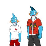 age_progression anthro anthrofied bottomwear clothed clothing fully_clothed jacket male pants pokemorph shirt shorts simple_background solo t-shirt topwear white_background fuze nintendo pokemon gao_(fuze) generation_3_pokemon marshtomp mudkip pokemon_(species) 1:1 hi_res multiple_versions