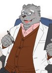 anthro blue_eyes blush clothing eyewear glasses humanoid_hands kemono male overweight overweight_anthro overweight_male shirt simple_background sitting solo topwear white_background ryuta-h bear mammal 2016