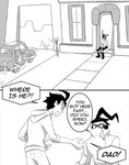 bottomwear car clothing comic dialogue dib_membrane duo english_text father_(lore) father_and_child_(lore) father_and_son_(lore) greyscale hi_res hoodie human human_only inimoose invader_zim male mammal monochrome nickelodeon not_furry outside pants parent_(lore) parent_and_child_(lore) parent_and_son_(lore) professor_membrane son_(lore) speech_bubble text topwear vehicle