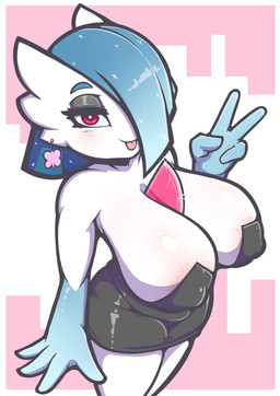 4_fingers areola areola_slip bedroom_eyes big_breasts biped black_clothing black_eyeshadow blep blue_body blush breasts clothed clothed_female clothed_humanoid clothing eyelashes eyeshadow female female_humanoid fingers freckled_areola freckles gesture glistening_eyelids hand_gesture humanoid_hands long_eyelashes looking_at_viewer makeup multicolored_body narrowed_eyes nipple_outline piercing seductive solo standing tongue tongue_out v_sign white_body conditional_dnp quin-nsfw nintendo pokemon nova_(quin-nsfw) gardevoir generation_3_pokemon humanoid pokemon_(species) shiny_pokemon 2026 absurd_res hi_res