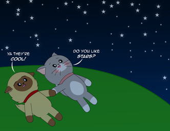 anthro belly black_nose brown_ears brown_face brown_markings chibi collar crossover_ship detailed_background dialogue dipstick_tail duo eyelashes female female_anthro fur grey_body grey_fur hand_holding hill lying male male/female male_anthro markings multicolored_body multicolored_fur night on_back pink_collar pink_nose red_collar romantic romantic_ambiance romantic_couple romantic_night star tail tail_markings talking_to_another talking_to_partner tan_body tan_fur text whiskers white_belly white_markings white_tail_tip white_text mebroukthecat bunnicula_(series) do_you_like_stars?_ya_they're_cool zip_zip chester_(bunnicula) victoria_(zipzip) american_shorthair domestic_cat felid feline felis mammal siamese crossover meme