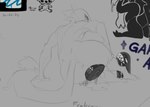 anal anthro hand_on_leg hand_on_thigh male object_in_ass solo raptoral mario_bros nintendo raptoral_(character) bullet_bill sergal monochrome sketch