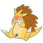 balls blush caged chastity_cage chastity_device embarrased_horny feral genitals incorrectly_drawn_chastity_cage male solo mckenziezian nintendo pokemon generation_1_pokemon pokemon_(species) sandslash 1:1 absurd_res hi_res