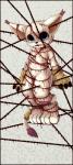 barbed_wire blood bodily_fluids creepy death digitigrade ear_tuft female fur gore impalement multi_impale nightmare_fuel simple_background solo tuft feanor bandai_namco digimon digimon_(species) felid gatomon mammal digital_media_(artwork) full-length_portrait hi_res portrait