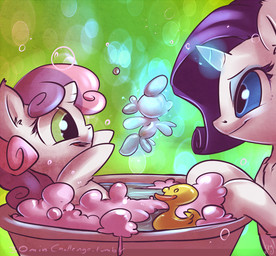 bath bathing bathtub blue_eyes bubble duo female feral green_eyes hair horn magic multicolored_hair purple_eyes purple_hair quadruped rubber_duck two_tone_hair water young young_feral atryl friendship_is_magic hasbro my_little_pony mythology rarity_(mlp) sweetie_belle_(mlp) equid equine mammal mythological_creature mythological_equine unicorn digital_media_(artwork)