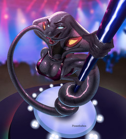 apode bikini bottomless breasts clothed clothing female legless looking_at_viewer nipples non-mammal_breasts open_mouth pole serpentine solo stripper_pole swimwear tongue two-piece_swimsuit piratefoxbox nintendo pokemon arbok draconcopode generation_1_pokemon naga pokemon_(species) reptile scalie snake hi_res